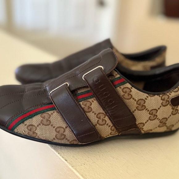 Gucci Brown and Beige Monogram Sneakers - Picture 1 of 6